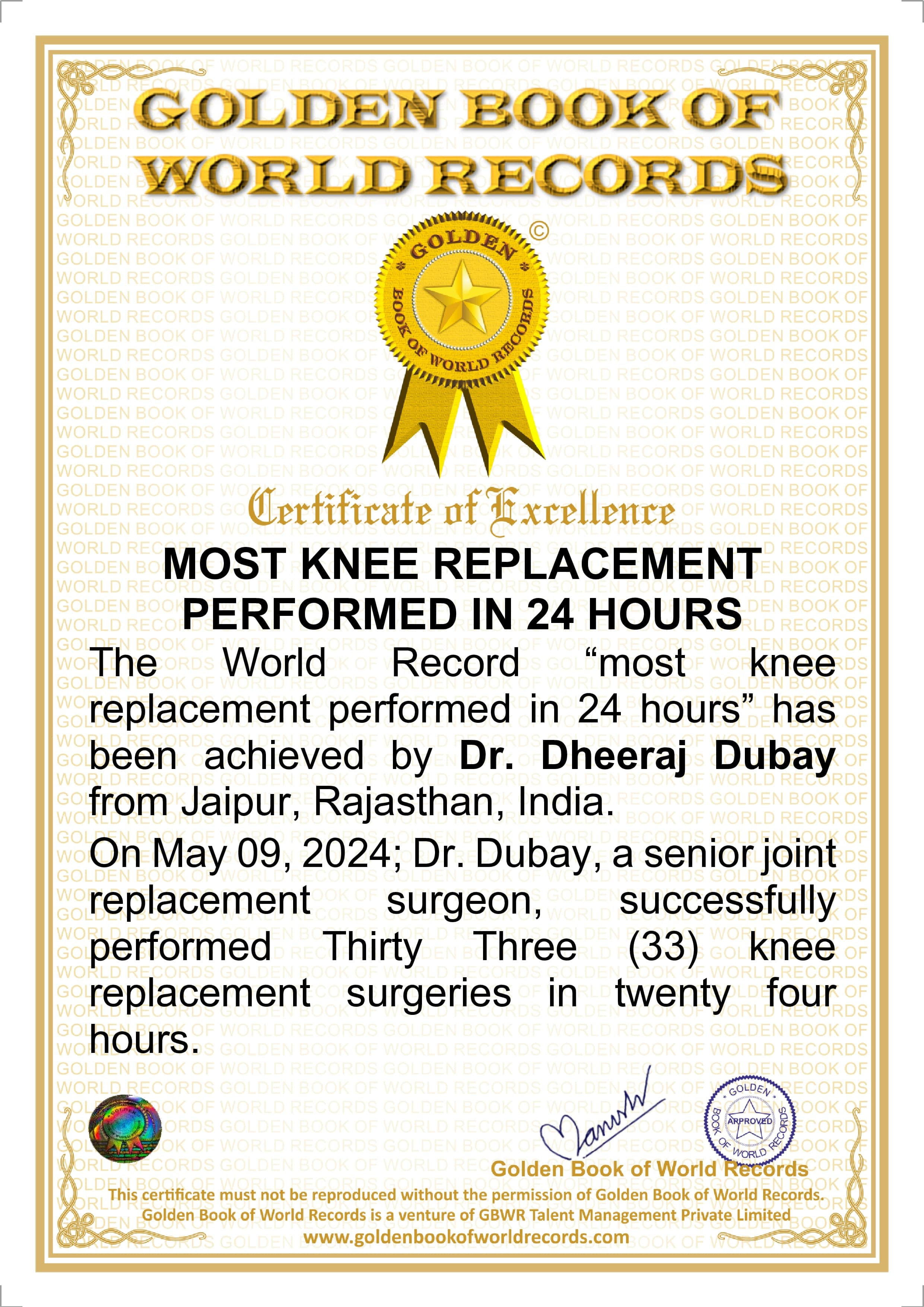 Dr. Dubay in golden book of world records